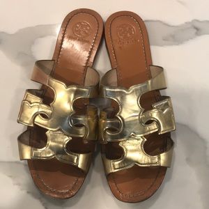 Tory Burch gold leather sandals